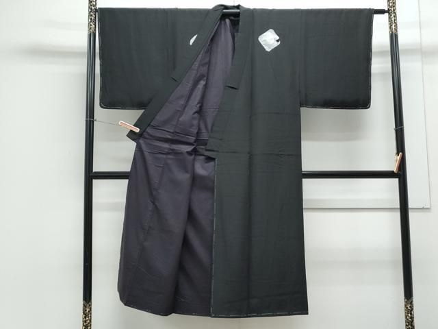 平和屋着物○男性 黒紋付 羽織セット 遠山文 正絹 逸品 未使用