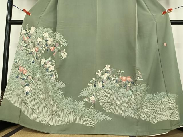 平和屋着物○本加賀友禅作家 柿本市郎 色留袖 笹竹花文 正絹 逸品