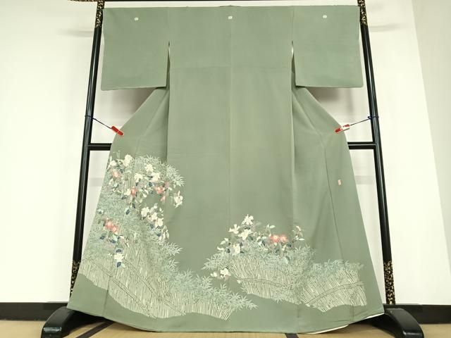 平和屋着物○本加賀友禅作家 柿本市郎 色留袖 笹竹花文 正絹 逸品