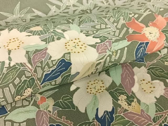 平和屋着物○本加賀友禅作家 柿本市郎 色留袖 笹竹花文 正絹 逸品