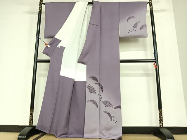 平和屋着物○訪問着 輪奈ビロード 雪輪重ね吉祥地紋 江戸紫色 正絹