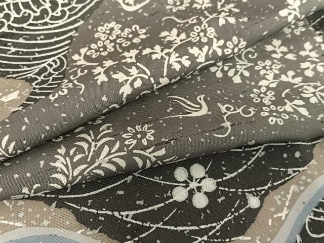 平和屋着物 石川県指定無形文化財 牛首紬 白山工房 手織り 立波花鳥文 正絹 AABC4842zg