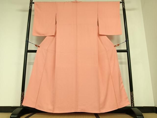 平和屋着物 上質な色無地 花唐草地紋 甚三紅色 正絹 AABC4858zg