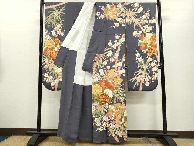 銀通し地 逸品 平和屋着物○豪華振袖 辻が花 金彩 正絹 絞り 御所車花