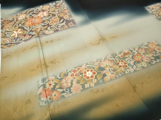 平和屋着物●京友禅の第一人者　松井青々　黒留袖　駒刺繍　更紗花文　暈し染め　金彩　正絹　逸品　CAAZ2700ut 平和屋着物○京友禅の第一人者 松井青々 黒留袖 駒刺繍 更紗花文 暈し
