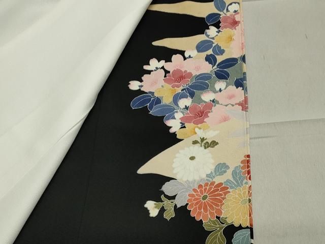 平和屋着物●豪華黒留袖　友禅　作家物　鴛鴦花文　暈し染め　正絹　逸品　CAAY8344gh 平和屋着物○豪華黒留袖 友禅 作家物 鴛鴦花文 暈し染め 正絹 逸品