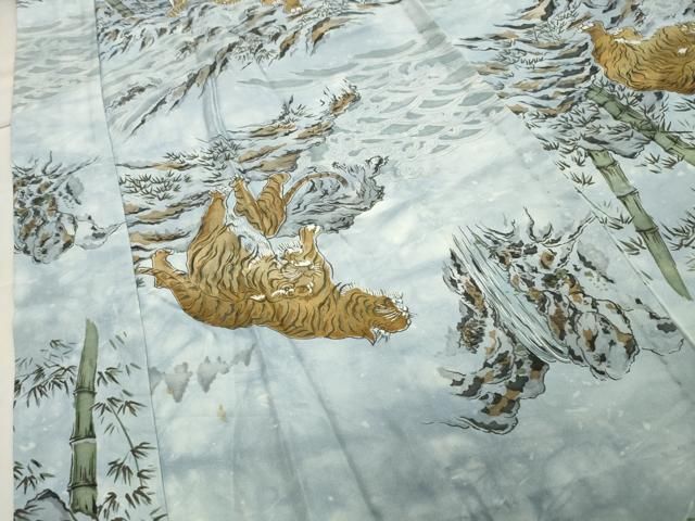 平和屋着物○男性 長襦袢 無双仕立て 虎 笹竹文 暈し染め 正絹 逸品