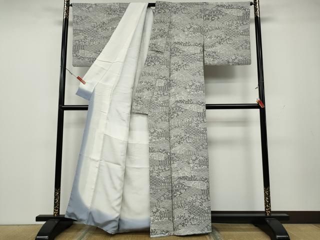 平和屋着物○上質なお召 天目織 切嵌吉祥花文 正絹 逸品 CAAZ2736ut