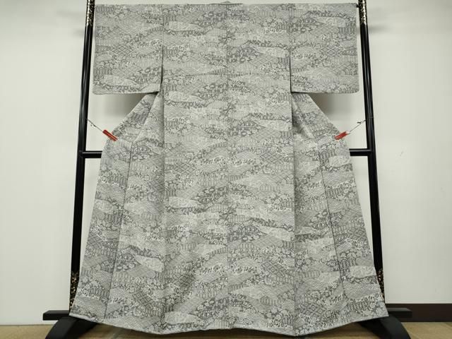 平和屋着物●上質なお召　天目織　切嵌吉祥花文　正絹　逸品　CAAZ2736ut 平和屋着物○上質なお召 天目織 切嵌吉祥花文 正絹 逸品 CAAZ2736ut