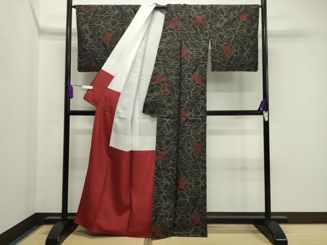 平和屋着物○本場大島紬 7マルキ 舞葉文 正絹 逸品 未使用 CAAY8370gh