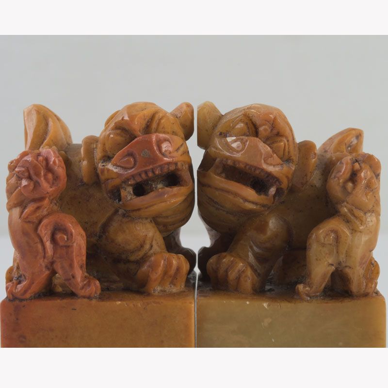 中国 篆刻 玉石寿山石 獅子彫 印材 一對 箱付 N S104 - メルカリ