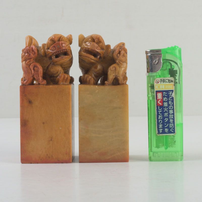 中国 篆刻 玉石寿山石 獅子彫 印材 一對 箱付 N S104 - メルカリ