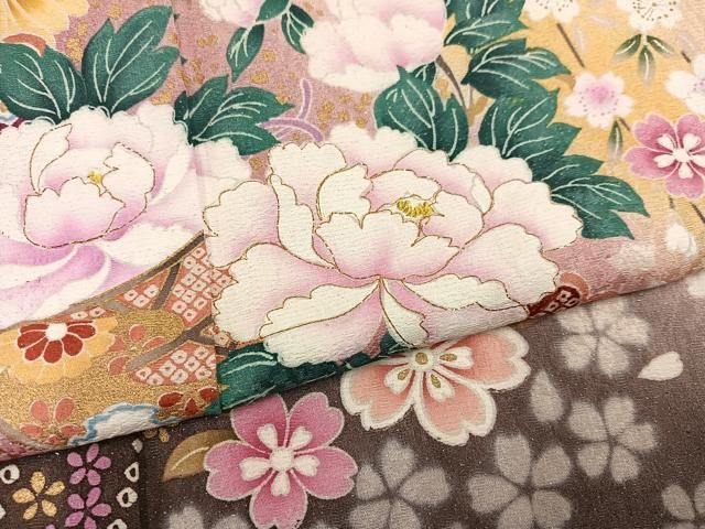 平和屋着物●豪華振袖　花宝尽くし　暈し染め　金彩　金通し地　正絹　逸品　AABC6880ph 平和屋着物○豪華振袖 花宝尽くし 暈し染め 金彩 金通し地 正絹 逸品