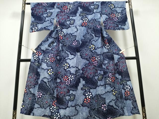 平和屋着物∴夏物 浴衣 有松鳴海絞り 雲重ね乱菊 綿 逸品 CABA0418ng