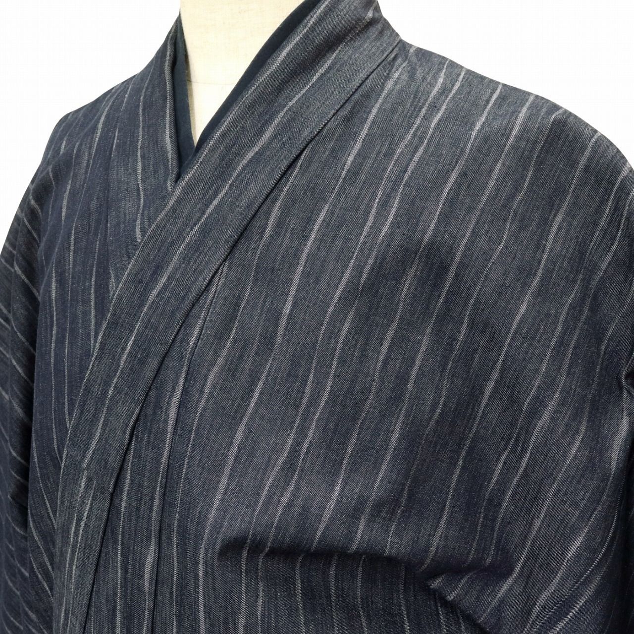 メンズ 岡山デニム着物 よろけ縞 インディゴ ジャガード織り