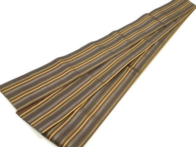 平和屋着物○男性 本場筑前博多織 角帯 間道 黒鳶色 正絹 逸品 未使用