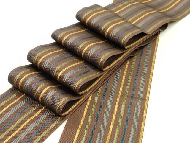 平和屋着物 男性 本場筑前博多織 角帯 間道 黒鳶色 正絹 DAAY0207ob