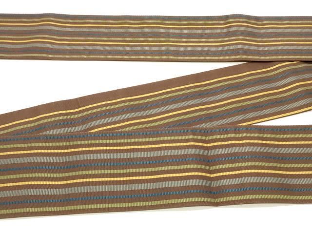 平和屋着物 男性 本場筑前博多織 角帯 間道 黒鳶色 正絹 ob