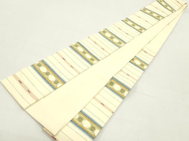 平和屋着物○男性 角帯 紬地 横段文 鳥の子色 正絹 逸品 DAAY0208ob