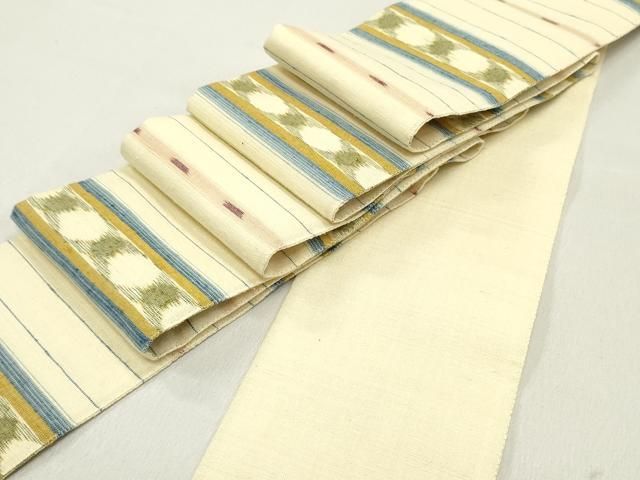 平和屋着物●男性　角帯　紬地　横段文　鳥の子色　正絹　逸品　DAAY0208ob 平和屋着物○男性 角帯 紬地 横段文 鳥の子色 正絹 逸品 DAAY0208ob