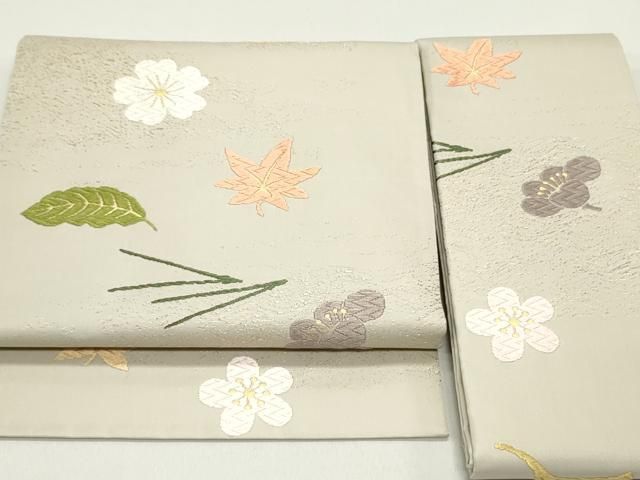 平和屋着物 つけ帯 唐織 草花文 素色 金糸 正絹 DAAY0210ob