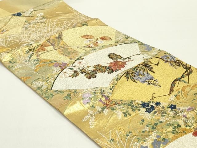 平和屋着物 つけ帯 唐織 遊扇草花文 金銀糸 引箔 正絹 DAAY0214ob