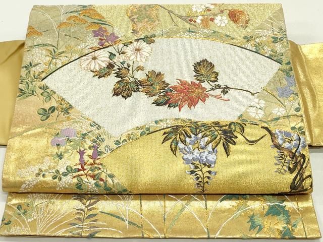 平和屋着物 つけ帯 唐織 遊扇草花文 金銀糸 引箔 正絹 ob