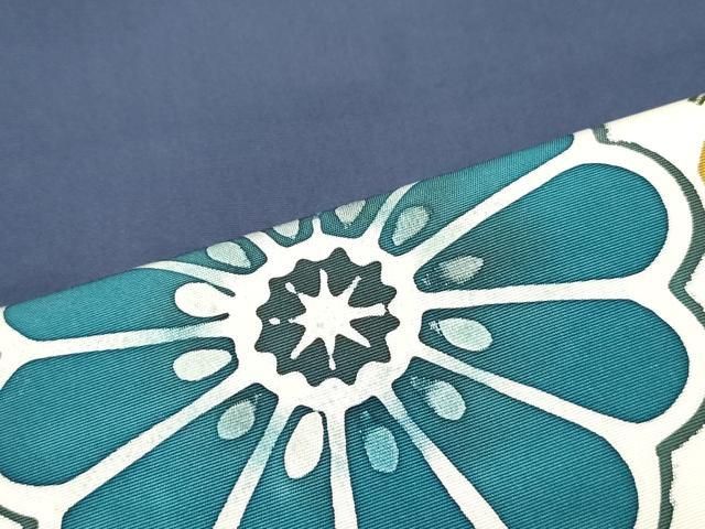 平和屋着物○塩瀬 九寸名古屋帯 ろうけつ染め 花唐草文 青藍色 正絹