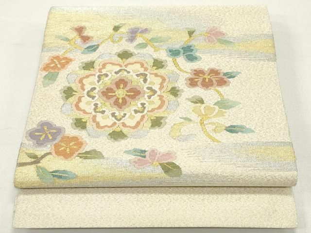 平和屋着物●爪掻き本綴れ　八寸名古屋帯　正倉院更紗花唐草文　金銀糸　正絹　逸品　未使用　DAAY0229ob 平和屋着物○爪掻き本綴れ 八寸名古屋帯 正倉院更紗花唐草文 金銀糸