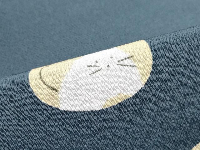 平和屋着物○九寸名古屋帯 玩具文 猫 ねこ 留紺色 鬼しぼ縮緬 正絹