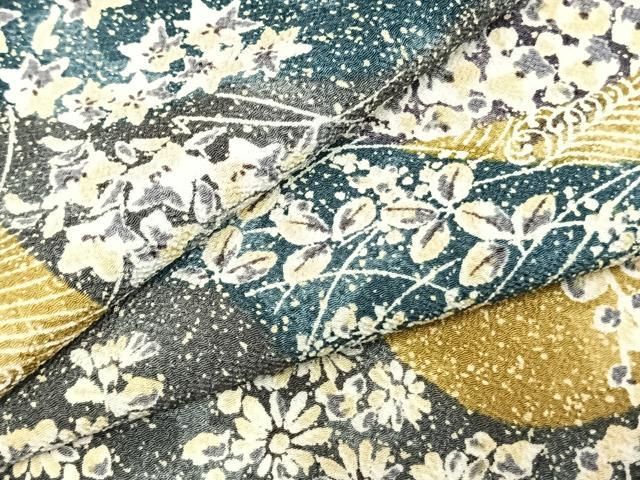 平和屋着物▽小紋　単衣　草花文　鬼しぼ縮緬　洗える着物　AABC3852fy 平和屋着物▽小紋 単衣 草花文 鬼しぼ縮緬 洗える着物 AABC3852fy