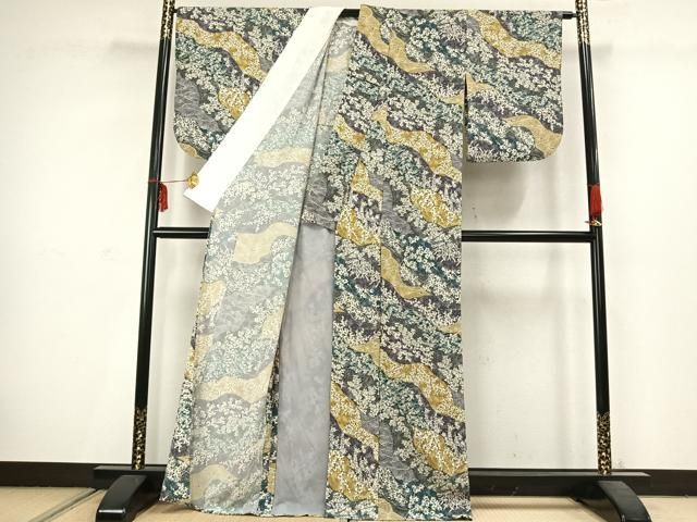 平和屋着物▽小紋　単衣　草花文　鬼しぼ縮緬　洗える着物　AABC3852fy 平和屋着物▽小紋 単衣 草花文 鬼しぼ縮緬 洗える着物 AABC3852fy
