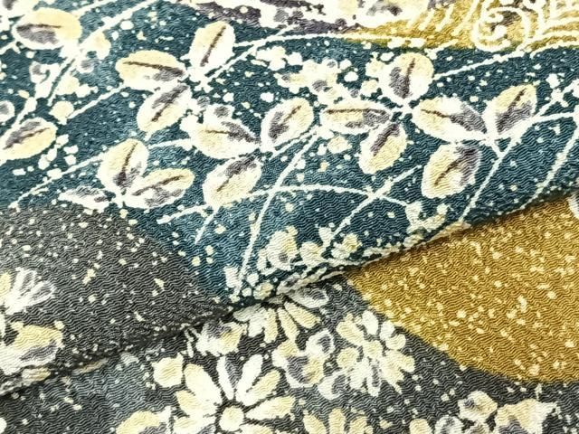 平和屋着物▽小紋 単衣 草花文 鬼しぼ縮緬 洗える着物 AABC3852fy