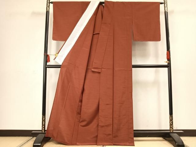 平和屋着物▽上質な紬　単衣　色無地　紅鳶色　正絹　逸品　AABC3907fy 平和屋着物▽上質な紬 単衣 色無地 紅鳶色 正絹 逸品 AABC3907fy