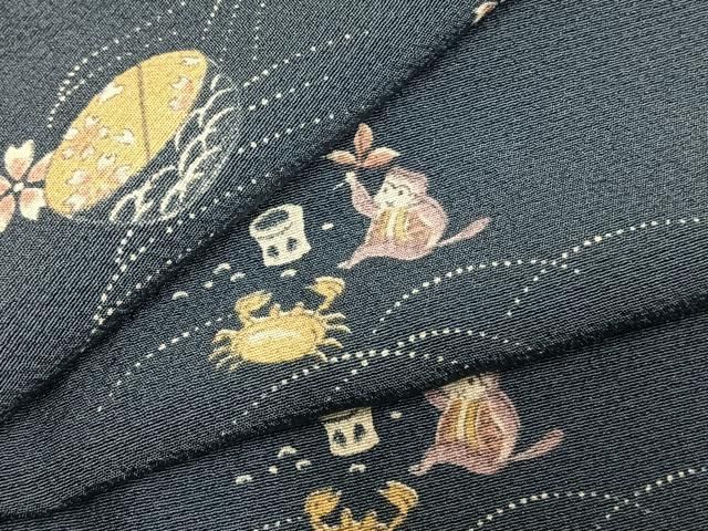 平和屋着物▽上質な小紋 単衣 日本昔話 正絹 逸品 未使用 AABC3909fy