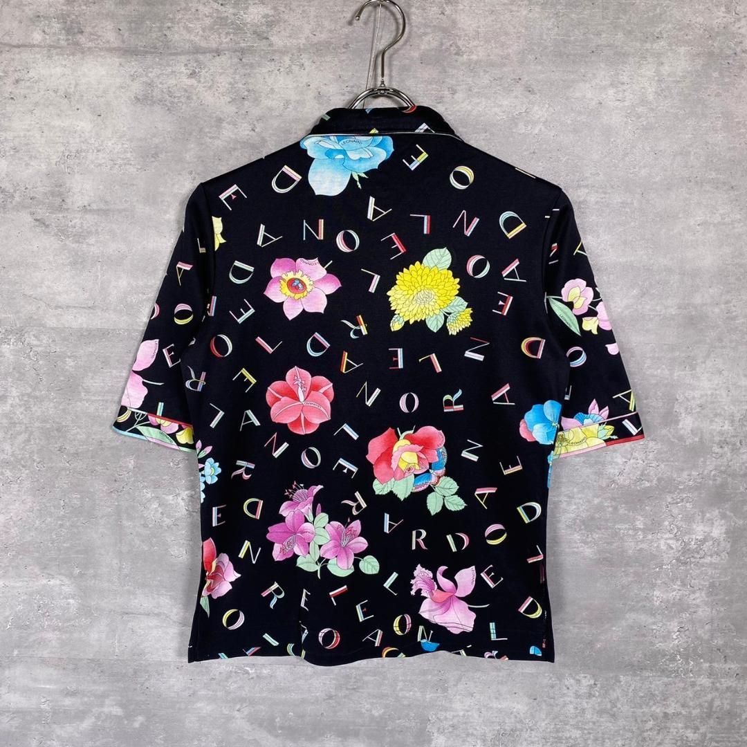 LEONARD レオナール 38 フローラルアルファベット柄ポロシャツ