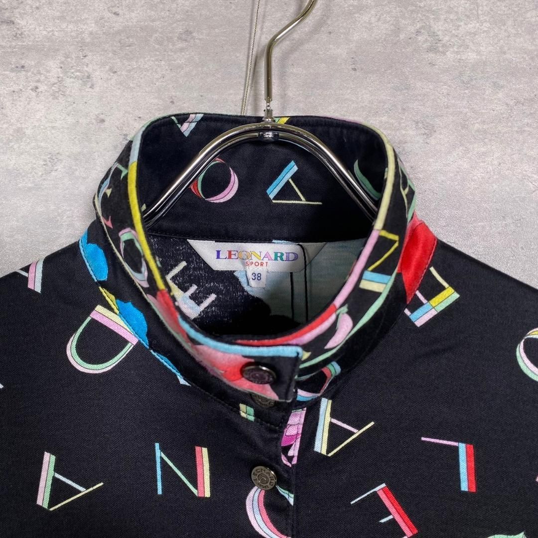  LEONARD レオナール 38 フローラルアルファベット柄ポロシャツ 半袖 ポロシャツ