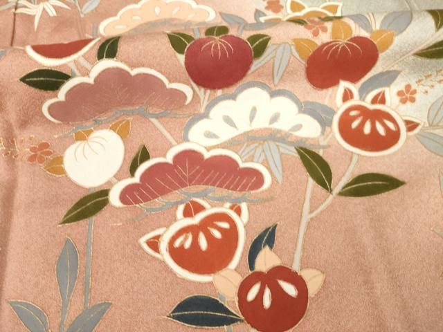 平和屋着物●訪問着　松竹梅吉祥花文尾　暈し染め　金彩　正絹　逸品　AABC8133ck 平和屋着物○訪問着 松竹梅吉祥花文尾 暈し染め 金彩 正絹