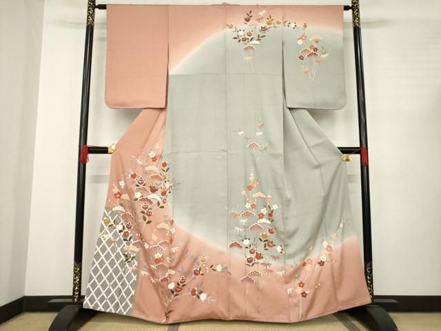 平和屋着物●訪問着　松竹梅吉祥花文尾　暈し染め　金彩　正絹　逸品　AABC8133ck 平和屋着物○訪問着 松竹梅吉祥花文尾 暈し染め 金彩 正絹 逸品 AABC8133ck