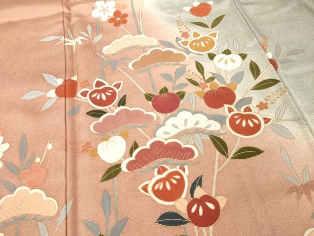 平和屋着物○訪問着 松竹梅吉祥花文尾 暈し染め 金彩 正絹 逸品