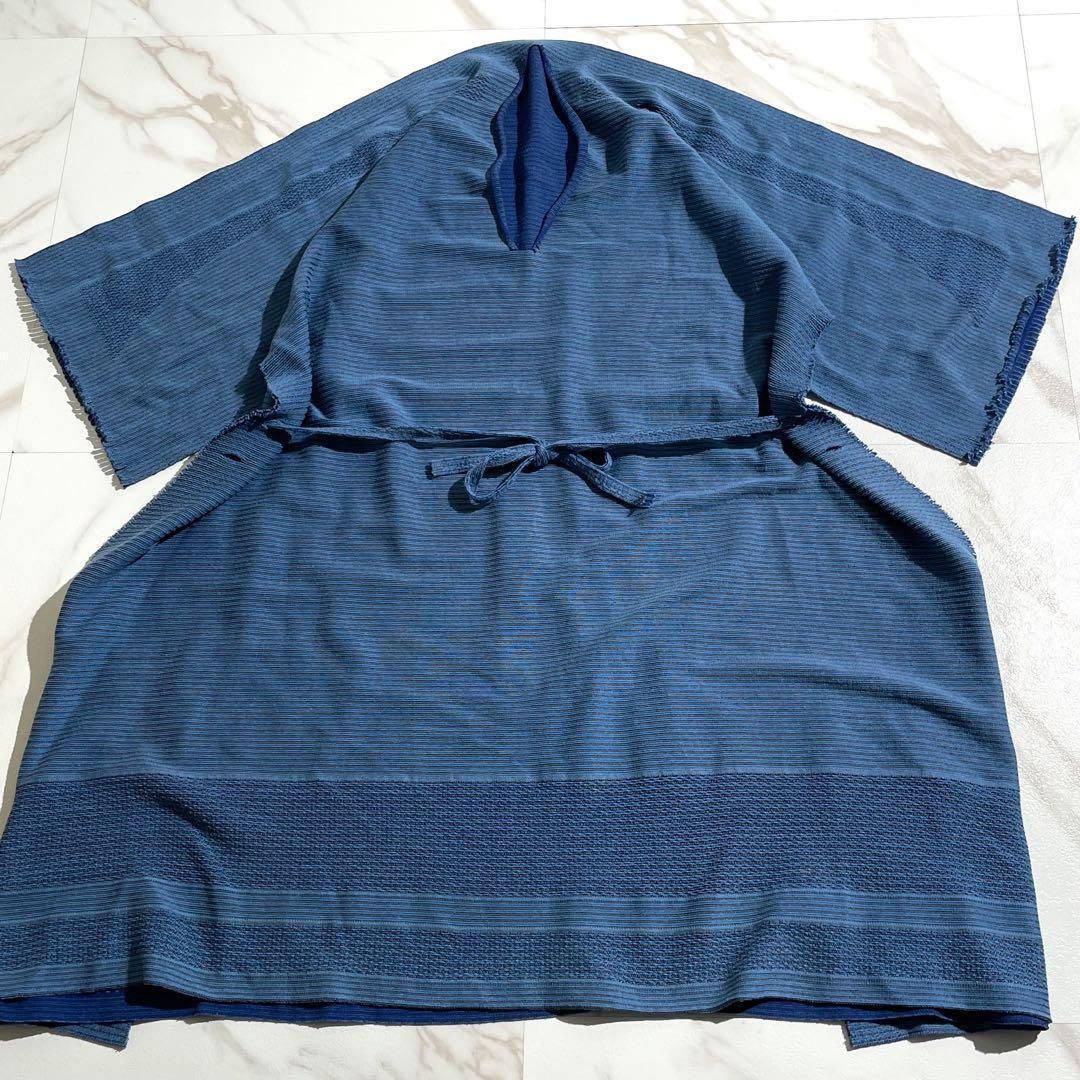 A-POC ABLE ISSEY MIYAKE イッセイミヤケ 2015SS 2015年春夏 膝丈ワンピース 長袖ワンピース 背面レースアップ ナイロンコットン ベルト付き ブルー 青 2サイズ M相当