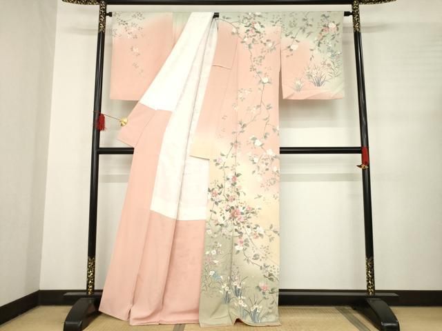 平和屋着物●訪問着　友禅　作家物　枝垂れ花文　暈し染め　正絹　逸品　AABC8149ck 平和屋着物○訪問着 友禅 作家物 枝垂れ花文 暈し染め 正絹