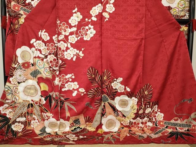 平和屋着物●豪華振袖　駒刺繍　松竹梅吉祥花文　金彩　仮絵羽　逸品　未使用　AABC9208ck 平和屋着物○豪華振袖 駒刺繍 松竹梅吉祥花文 金彩 仮絵羽 逸品 未使用