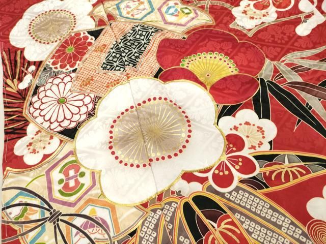 平和屋着物○豪華振袖 駒刺繍 松竹梅吉祥花文 金彩 仮絵羽 逸品 未使用