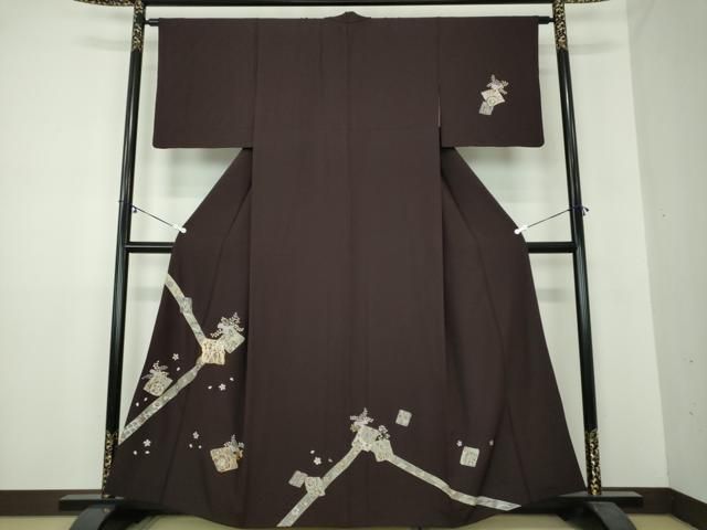 平和屋着物●訪問着　駒刺繍　破れ色紙花文　金彩　やまと誂製　正絹　逸品　DAAY1974ps 平和屋着物○訪問着 駒刺繍 破れ色紙花文 金彩 やまと誂製 正絹 逸品