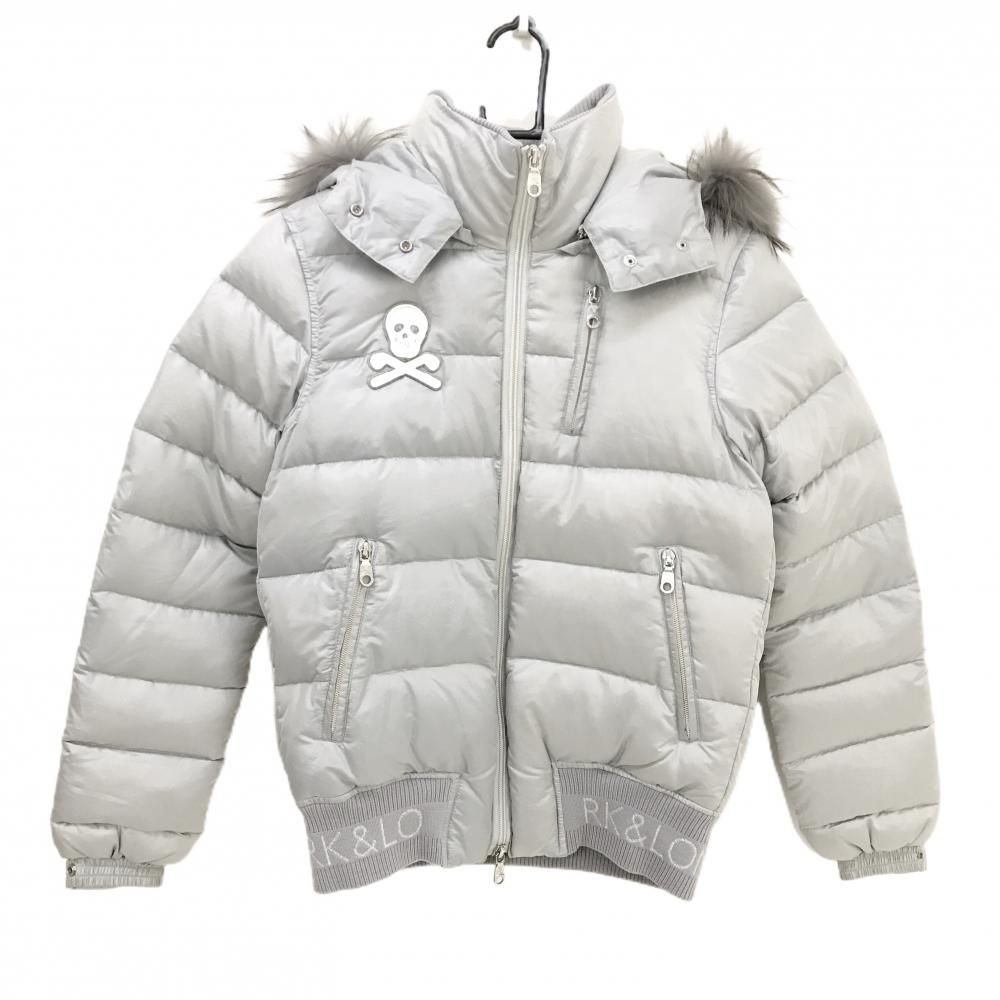 マークアンドロナ ダウンジャケット ライトグレー 星柄地模様 ファー