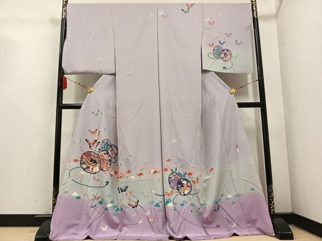 平和屋着物●十日町 加賀草木友禅の第一人者 田村哲彦 訪問着 花鼓舞蝶文 暈し染め 高砂ちりめん 仮絵羽 正絹 逸品 未使用 AABC9287ph 平和屋着物○十日町 加賀草木友禅の第一人者 田村哲彦 訪問着 花鼓舞蝶