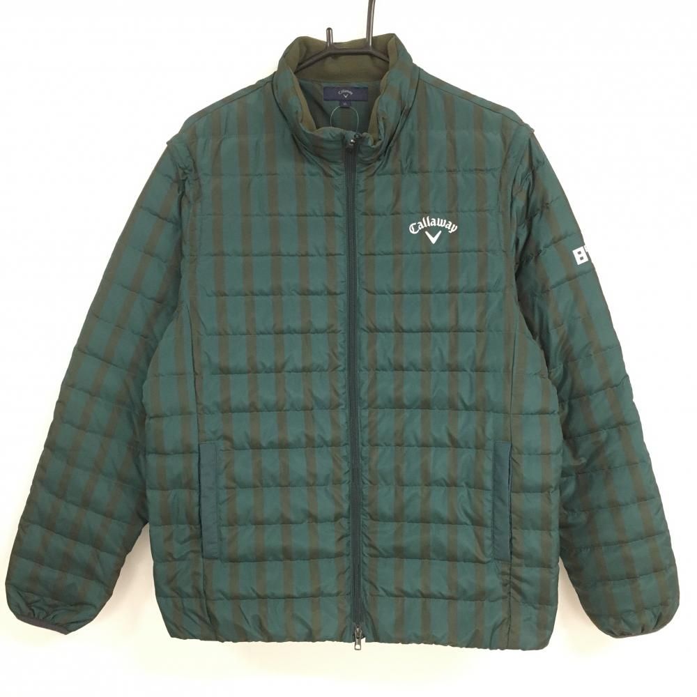 【美品】キャロウェイ ゴルフウェア 2way カーキ ダウンジャケット 3L 美品】キャロウェイ 2WAYダウンジャケット グリーン×カーキ ストライプ