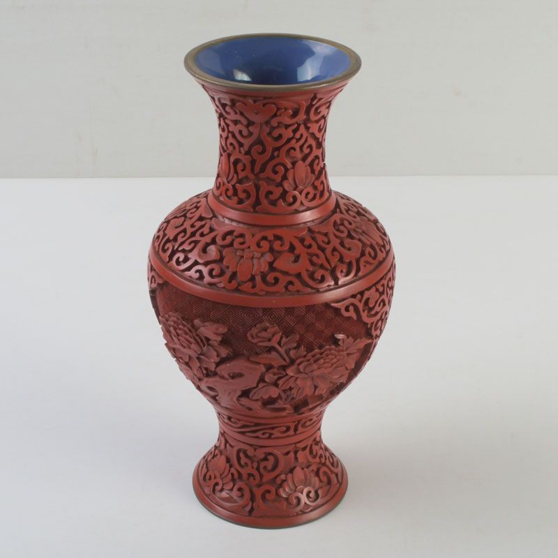 中国 剔紅 堆朱 内七宝 花文瓶 V S112 - メルカリ