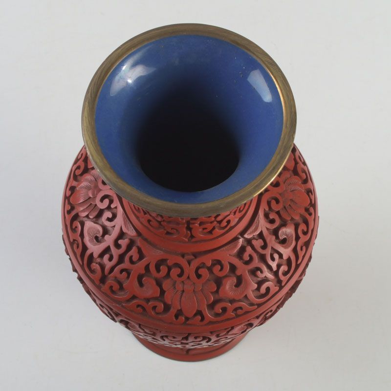 中国 剔紅 堆朱 内七宝 花文瓶 V S112 - メルカリ